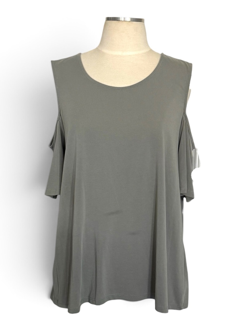 Kelly by Clinton Kelly Cold Shoulder Flutter Sleeve Knit Top Modal-Polyester